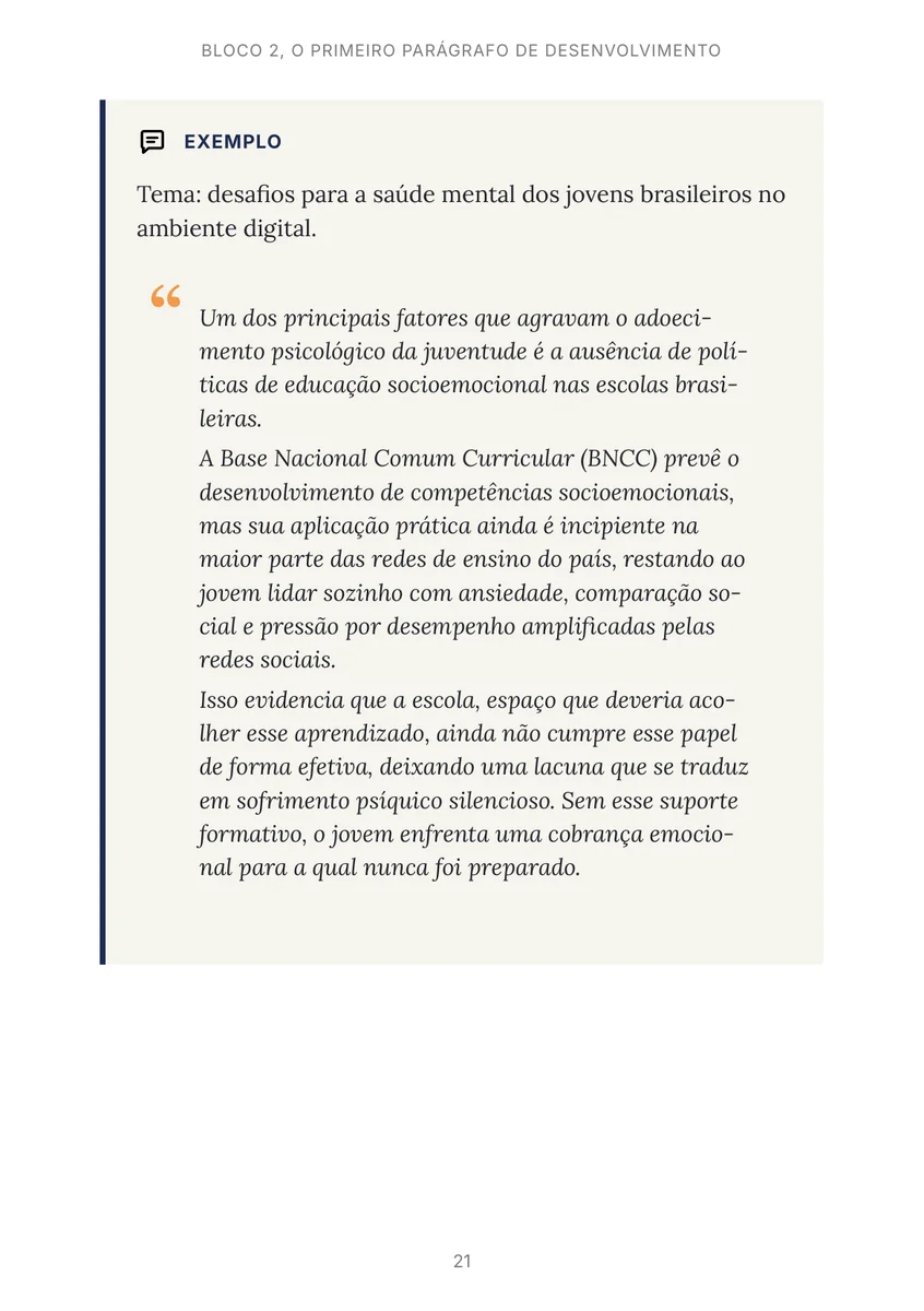 Página do guia mostrando um exemplo de repertório sociocultural aplicado a um argumento.